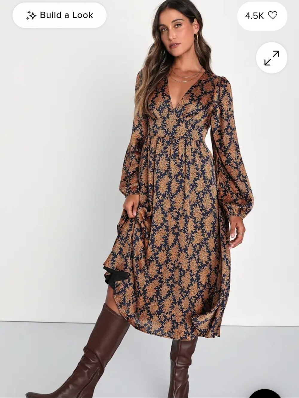 Graceful Impression Black and Orange Floral Print Midi Dress